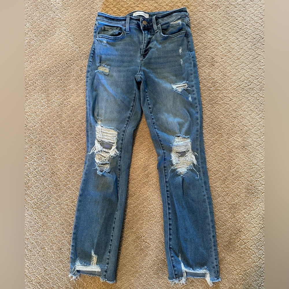 Flying Monkey Distressed Blue Straight Cut Jeans